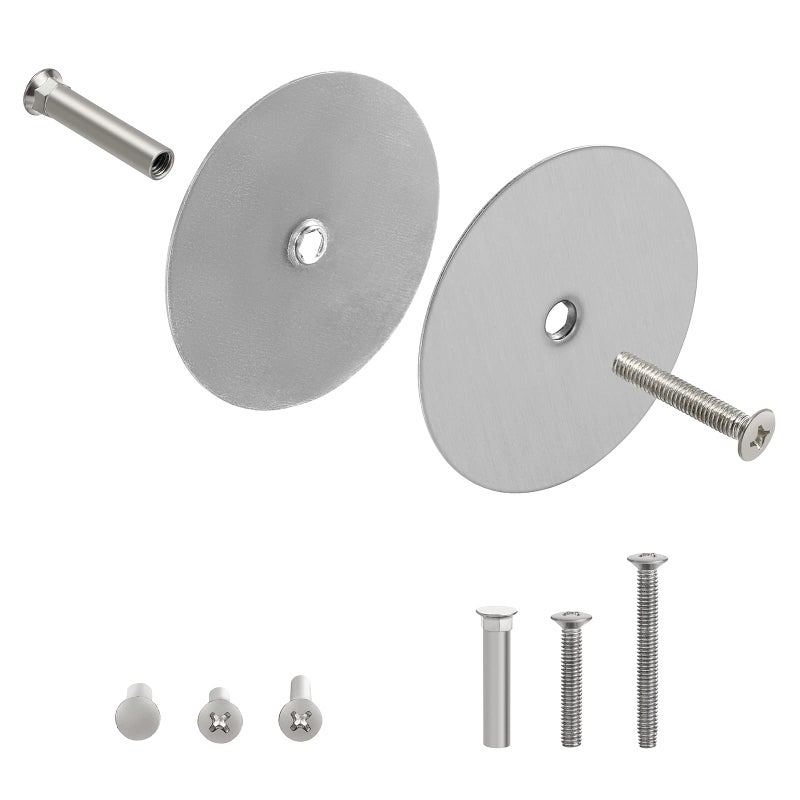 NAUBEA 1 Pack Door Hole Cover Plate Brushed Satin Nickel Deadbolt Cover Plate 2 5/8"" Diameter Round Door Knob Hole Filler Plate, 1"" and 1.5"" Screws, Reinforcer Locks and Doors for Home Security - Image 1